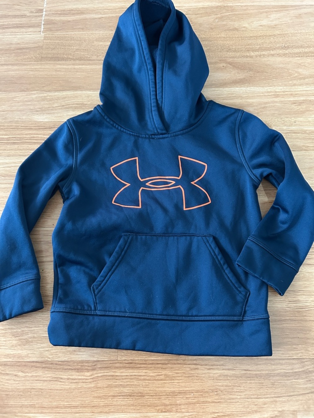 Under Armour Navy Blue Kids Hoodie with Orange Logo